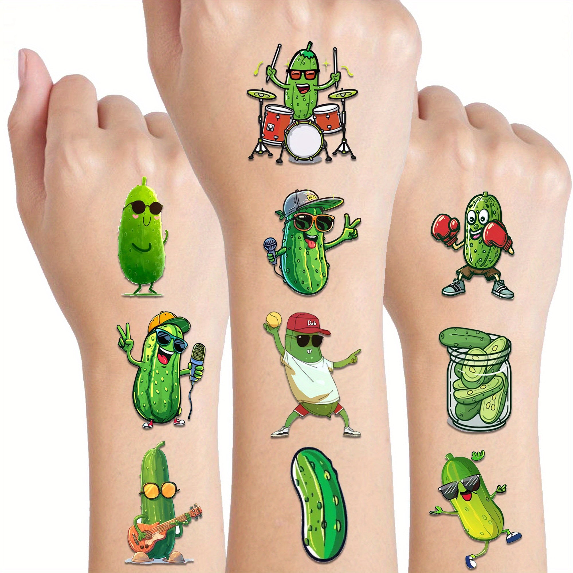Funny Pickle Cucumber Temporary Tattoos Perfect for Birthday Parties Halloween Cosplay Body Art Decorations Party Supplies Fruits Makeup