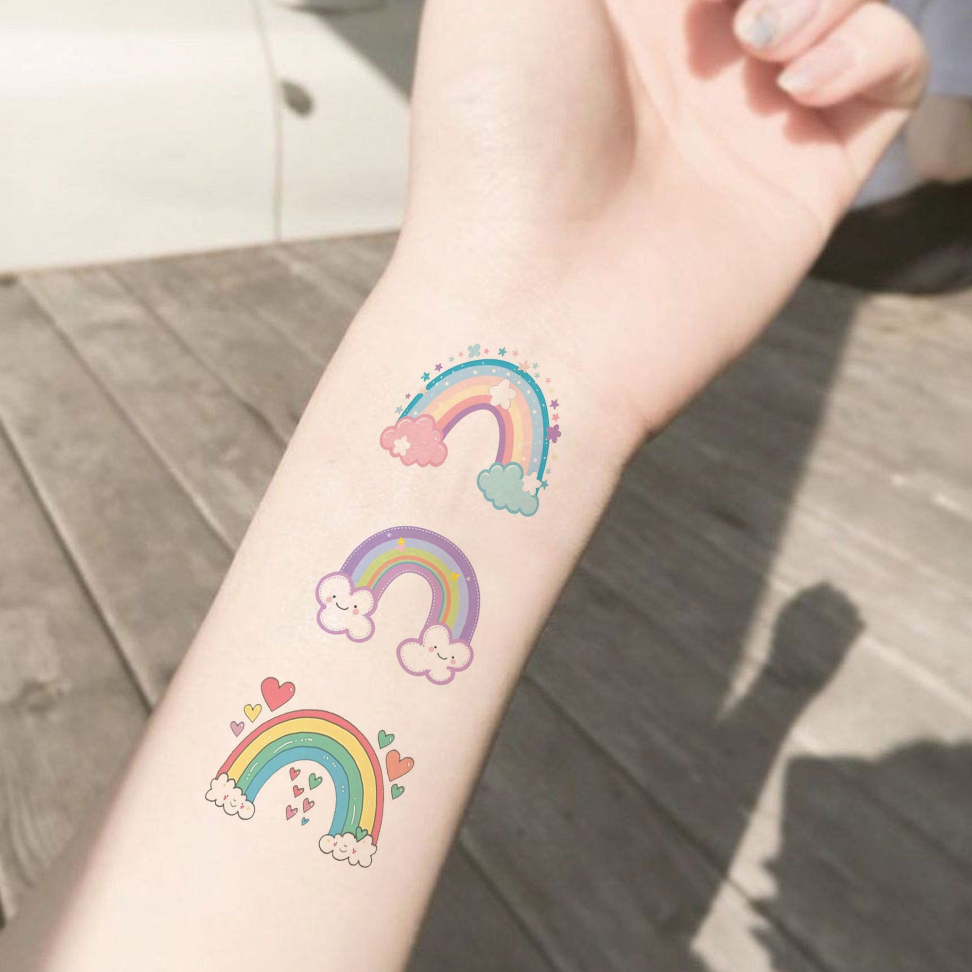100pcs Boho Rainbow Temporary Tattoos Festive Party Decorations Cute Fake Tattoos Reward Themed Body Art Supplies