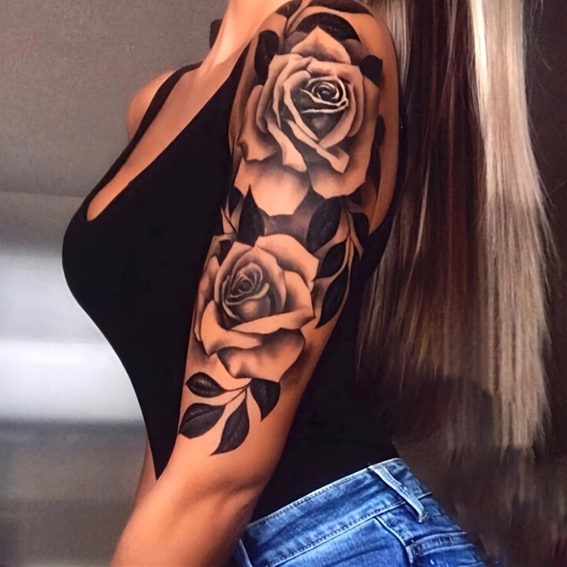 mothers day gift 1Sheet Majestic Blooming Flower Temporary Tattoo Sticker Waterproof LongLasting Realistic Art QuickApply Sweatproof Body Accent for FashionForward Style