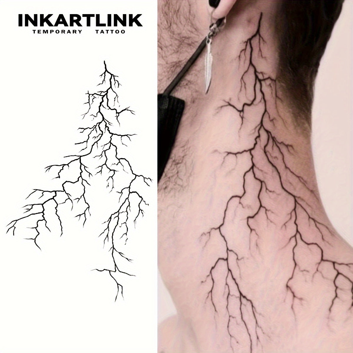 INKARTLINK SemiPermanent Lightning Temporary Tattoos Waterproof Realistic Black PlantBased Designs HighQuality Craftsmanship for Stunning Body Art