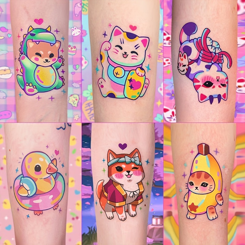 A set of 27 original fashionable and cute cartoon cosplay small patterns cat and dog waterproof can be applied to arms for 1 5 days non toxic personalized male and female healthy and heavy metal free tattoo stickers for Halloween