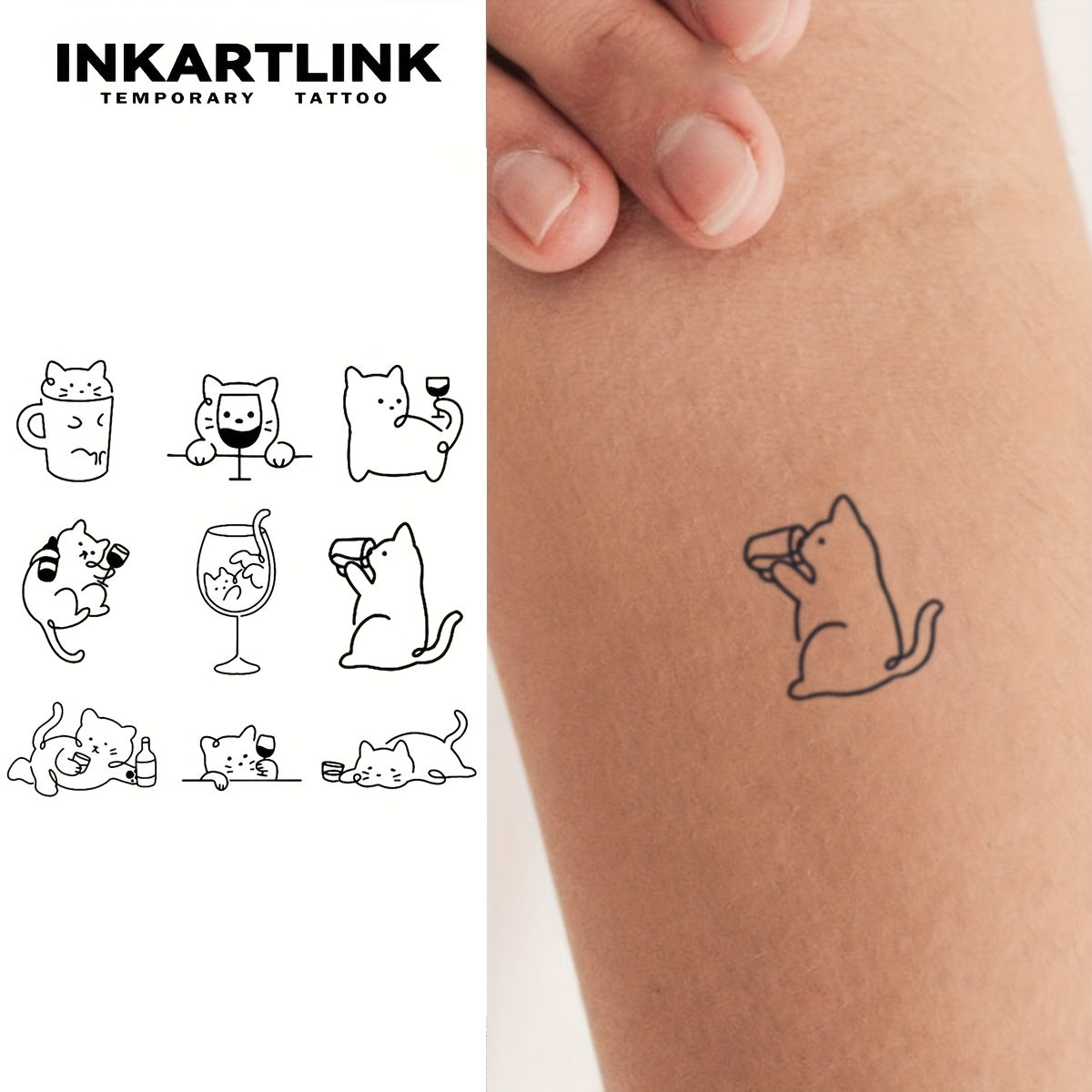 INKARTLINK SemiPermanent Cartoon Cat Tattoo Stickers Waterproof Realistic Design Lasts Up to Two Weeks Fun Kitten Theme Perfect for Fingers Body Art Cat Accessories
