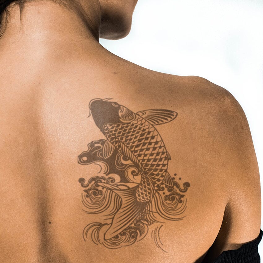 Semi-Permanent Tattoo - Koi Fish, Moon Phase Temporary Tattoos, Lasts 1-2  Weeks