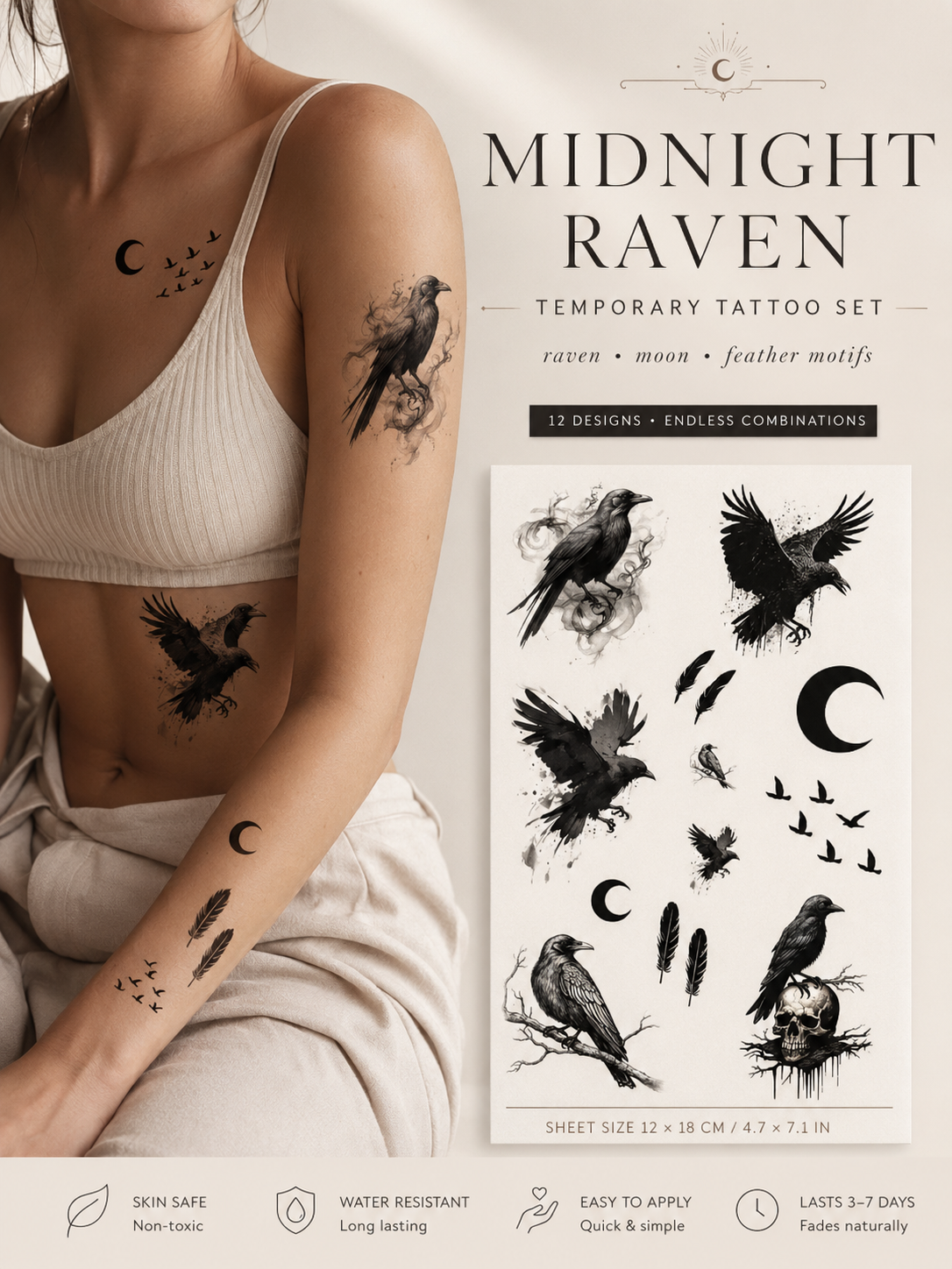 Custom Dark Raven Ink Tattoo Set