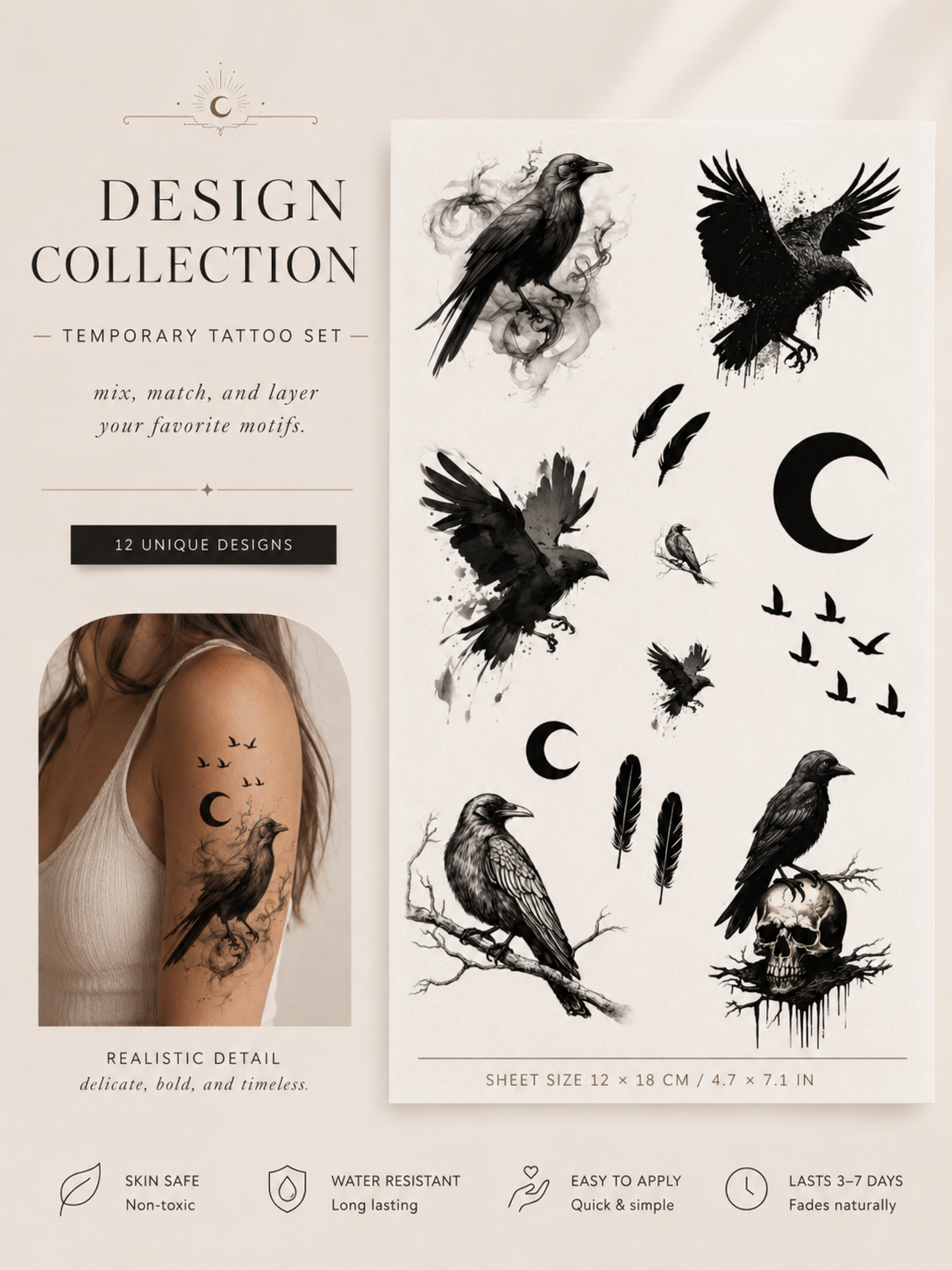 Custom Dark Raven Ink Tattoo Set