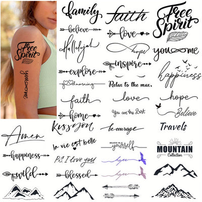 15 Sheets Realistic Temporary Tattoos Faith Words Motivational Words Small Fake Tattoos for Women Men Adults