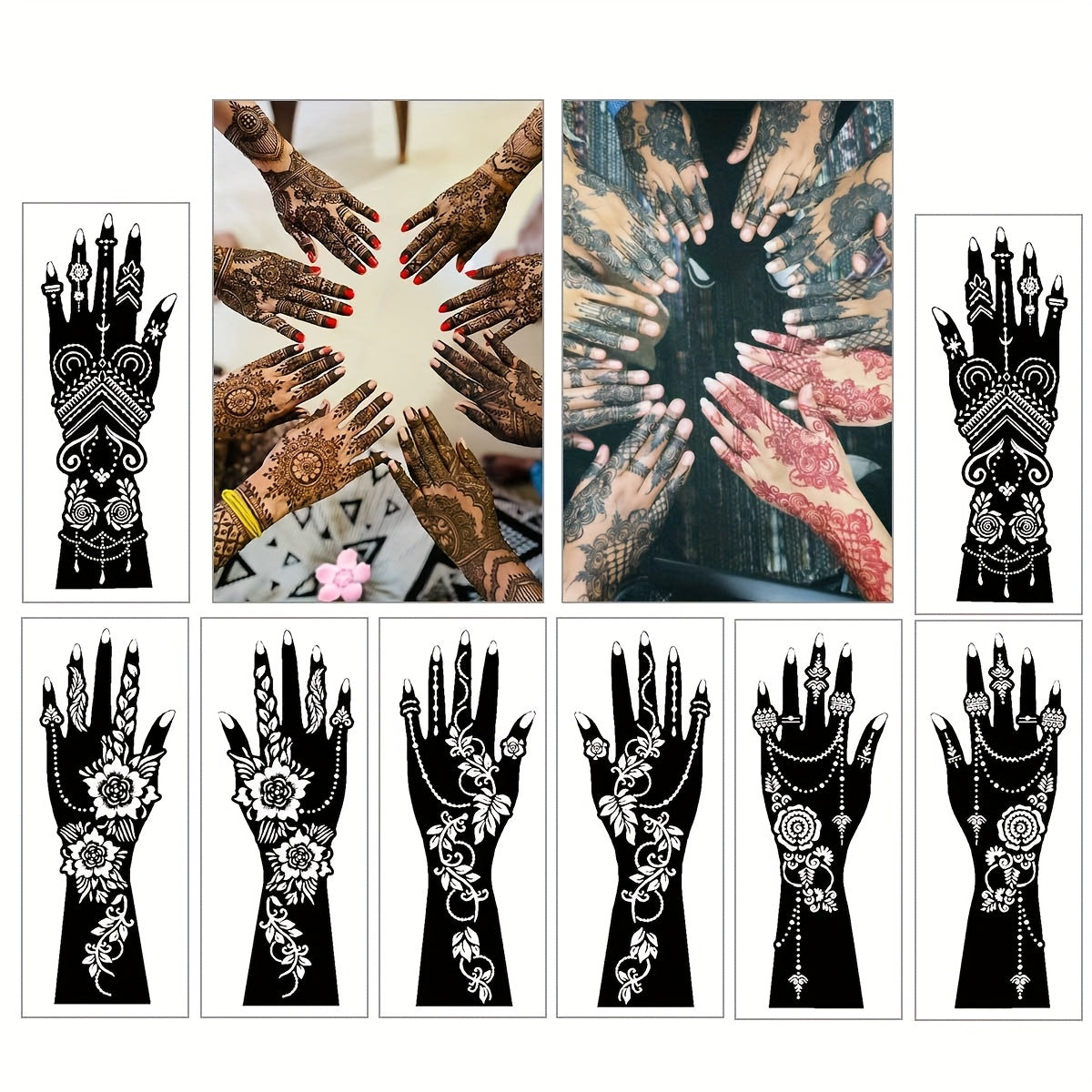 for ink 8pcs Hollow Temporary Tattoo Stencil Set  Transform style With Larger Sexy Floral Designs Mehndi Stickers for Arms Hands  Forearms DIY Flash Spray Paint Kit  Use for ValentineS Day New Year and Wedding No Ink Included