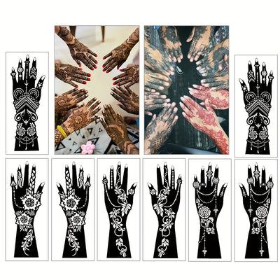 for ink 8pcs Hollow Temporary Tattoo Stencil Set  Transform style With Larger Sexy Floral Designs Mehndi Stickers for Arms Hands  Forearms DIY Flash Spray Paint Kit  Use for ValentineS Day New Year and Wedding No Ink Included