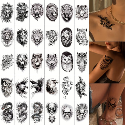 30 Sheets FTVLTAT Waterproof Temporary Tattoos  Variety Pack with Cats Dragons Tigers Owls  More  Realistic Animal  Flower Designs for Arms Legs  Body  Perfect for Parties  Creative Body Art Faux Body Art
