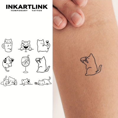 INKARTLINK SemiPermanent Cartoon Cat Tattoo Stickers  Waterproof Realistic Design Lasts Up to Two Weeks Fun Kitten Theme Perfect for Fingers  Body Art Cat Accessories