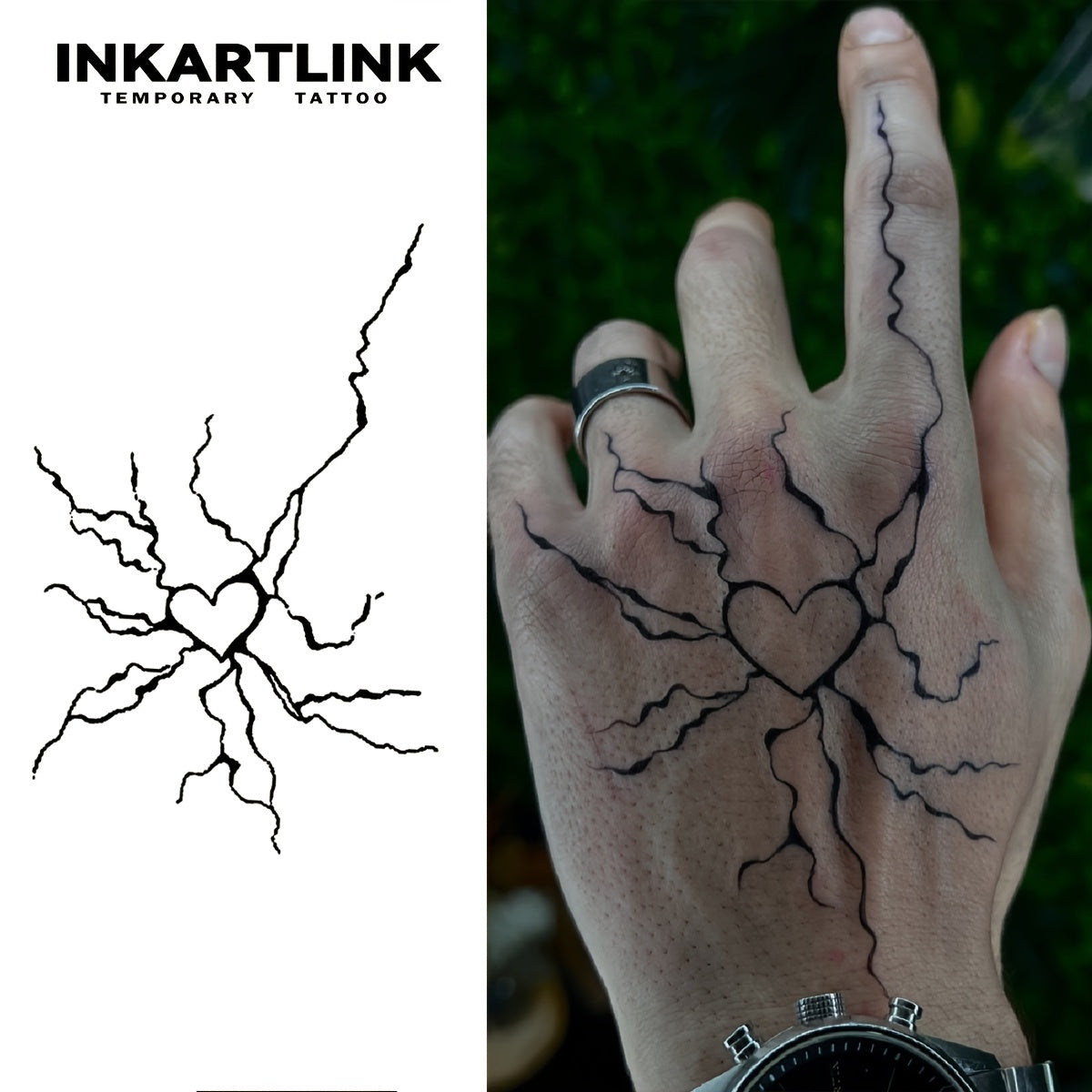 INKARTLINK Heart  Lightning Temporary Tattoo  Realistic Black NonReflective Waterproof Design Oblong Shape for Easy Application LongLasting Authentic Look