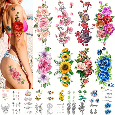 60 Pieces Mixed Floral Temporary Tattoos for Women  Watercolor Flower  Butterfly Variety Pack SemiPermanent Arm Sleeve Tattoo Set Safe  NonToxic Fake Tattoos for Girls Party Favors  Gift Idea