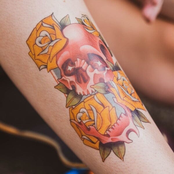 Colored Skull and Roses Temporary Tattoo Momentary Ink