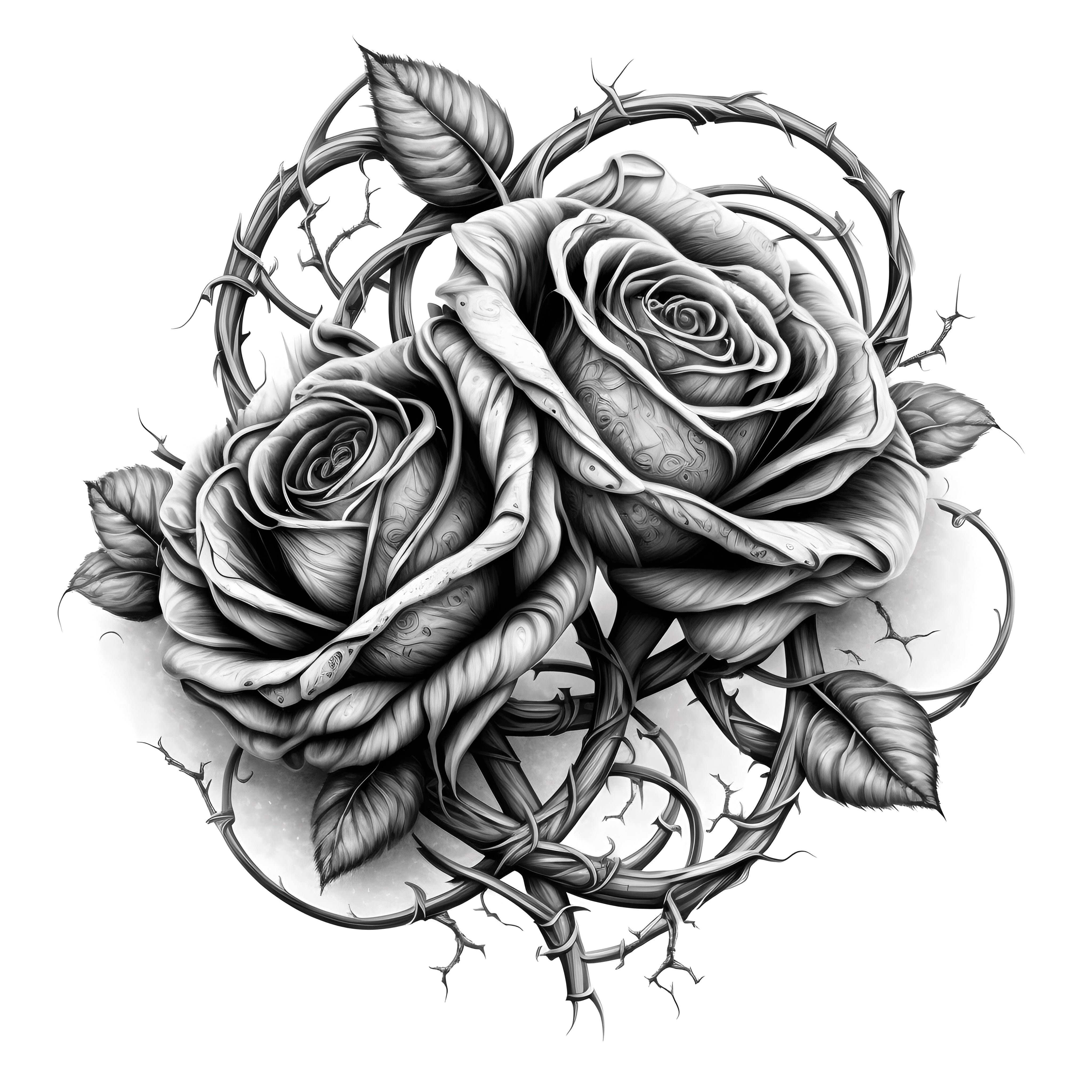 Download Black and White Heart-Shaped Rose Tattoo Design PNG Online -  Creative Fabrica