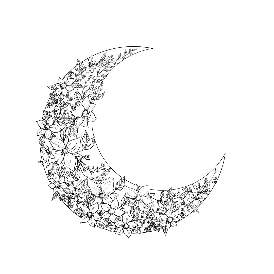 Flowered Crescent Moon Temporary Tattoo Momentary Ink