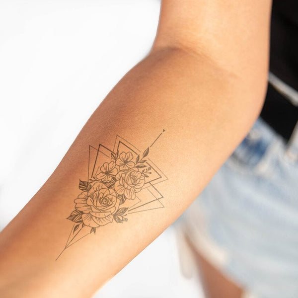 Roses and triangle. #rose #triangle #broadwaytattoo #rosetattoo  #triangletattoo #linework | Triangle tattoos, Body art tattoos, Tiny tattoos