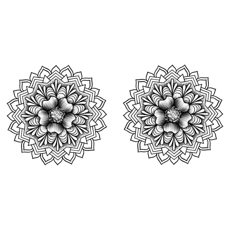 Grayscale Flower Mandalas scART Temporary Tattoo Momentary Ink
